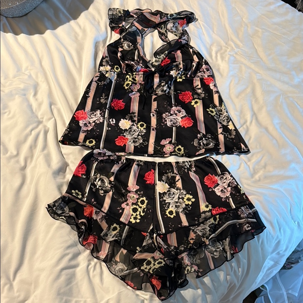 Floral Black and Pink Pajama Set